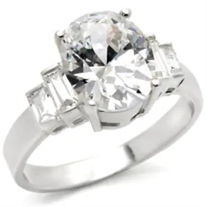 High-Polished 925 Sterling Silver Ring with AAA Grade CZ in Clear for Women Style 30305