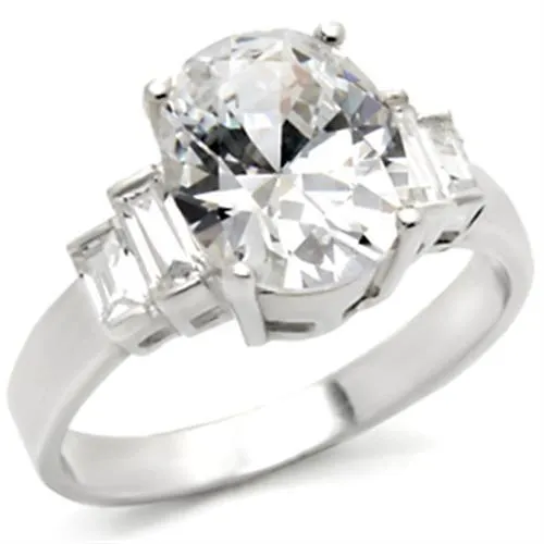 High-Polished 925 Sterling Silver Ring with AAA Grade CZ in Clear for Women Style 30305