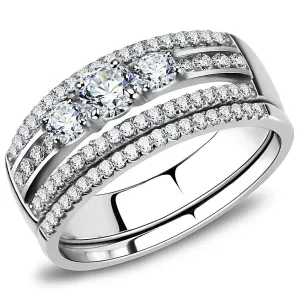 High polished (no plating) Stainless Steel Ring with AAA Grade CZ in Clear for Women Style DA062