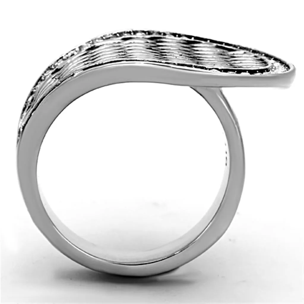 High polished (no plating) Stainless Steel Ring with Top Grade Crystal in Clear for Women Style TK1328