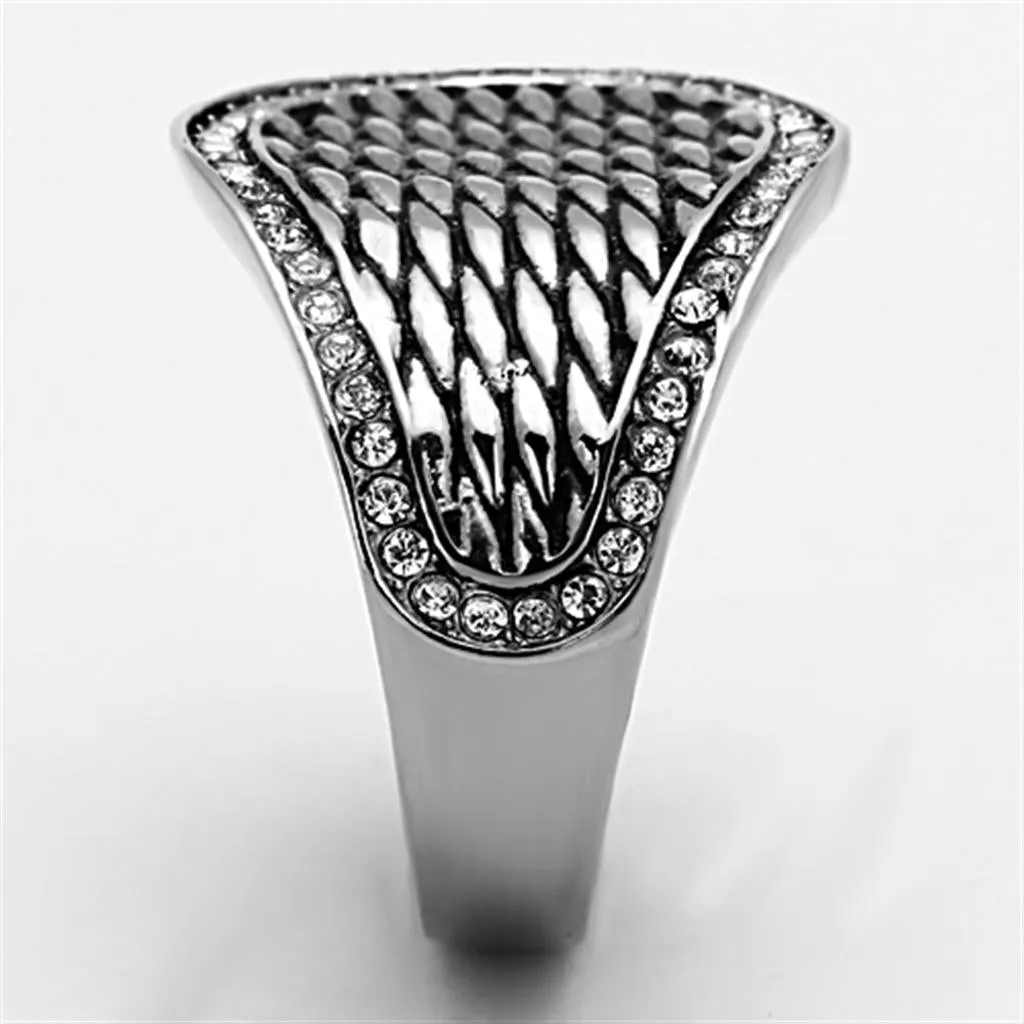 High polished (no plating) Stainless Steel Ring with Top Grade Crystal in Clear for Women Style TK1328