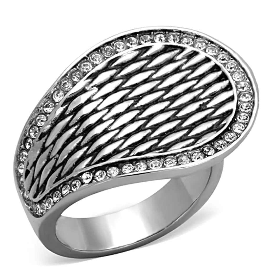 High polished (no plating) Stainless Steel Ring with Top Grade Crystal in Clear for Women Style TK1328