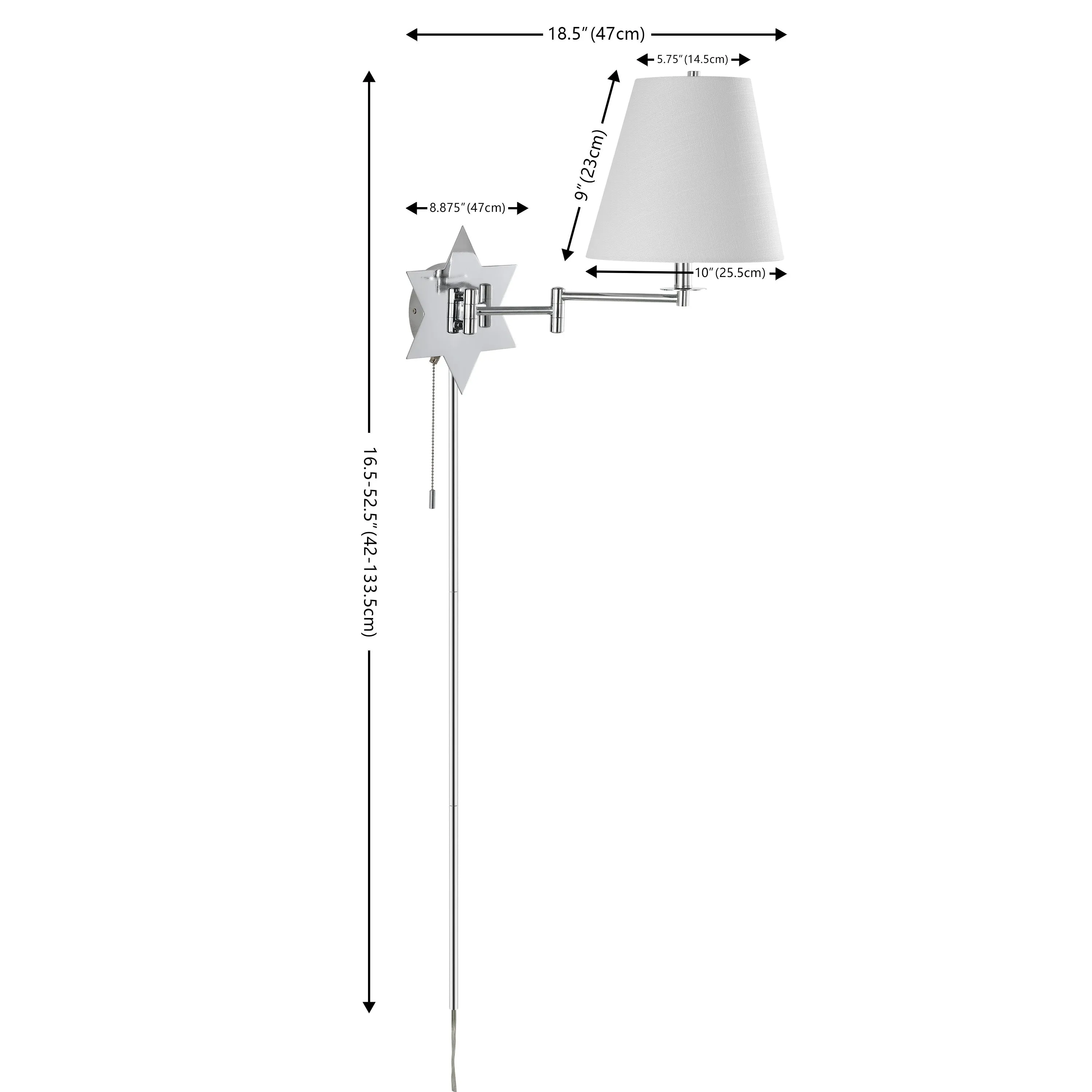 Howe 18.5" Modern French Country Swing Arm Plug-In or Hardwired Iron LED Star Wall Sconce with Pull-Chain and USB Charging Port