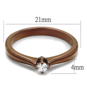 IP Coffee light Stainless Steel Ring with AAA Grade CZ in Clear for Women Style TK2610