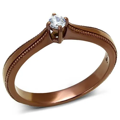IP Coffee light Stainless Steel Ring with AAA Grade CZ in Clear for Women Style TK2610