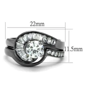 IP Light Black (IP Gun) Stainless Steel Ring with AAA Grade CZ in Clear for Women Style TK2546
