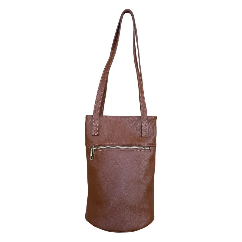 Italian Leather Bucket Bag in Dark Tan