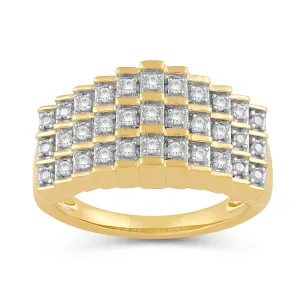 Jewelili 14K Yellow Gold Over Sterling Silver With 1/4 CTTW Round White Diamonds Anniversary Ring