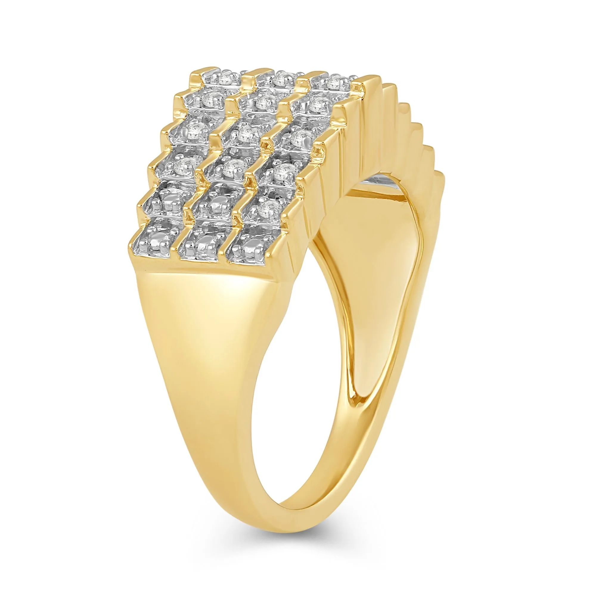 Jewelili 14K Yellow Gold Over Sterling Silver With 1/4 CTTW Round White Diamonds Anniversary Ring