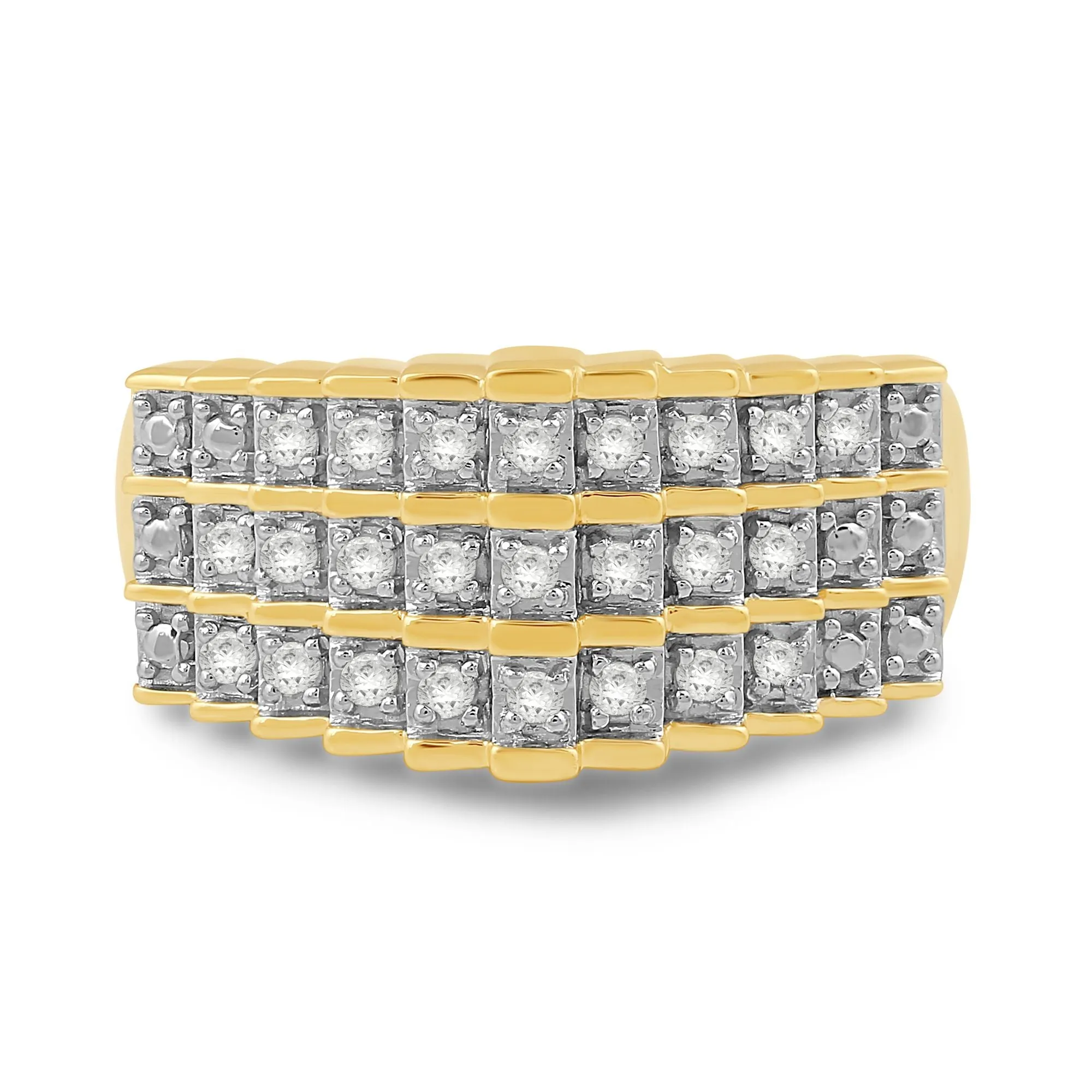 Jewelili 14K Yellow Gold Over Sterling Silver With 1/4 CTTW Round White Diamonds Anniversary Ring