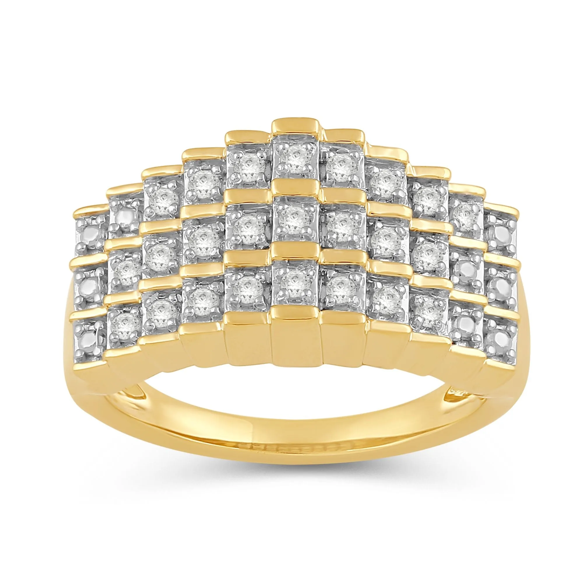 Jewelili 14K Yellow Gold Over Sterling Silver With 1/4 CTTW Round White Diamonds Anniversary Ring