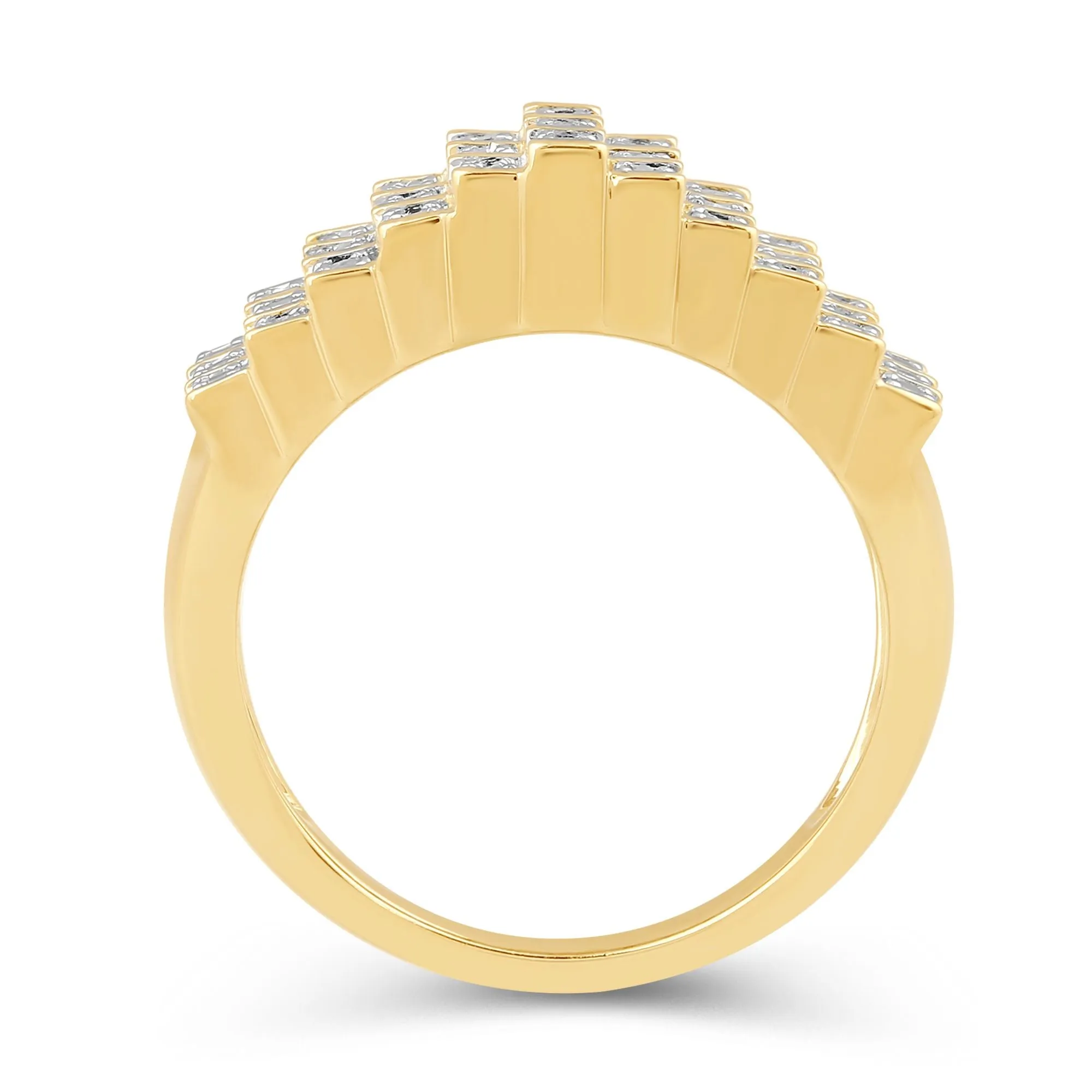 Jewelili 14K Yellow Gold Over Sterling Silver With 1/4 CTTW Round White Diamonds Anniversary Ring
