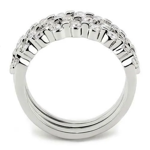 Jewellery Kingdom Cubic Zirconia 3 Bands Eternity Rhodium Ladies Stacking Ring Set (Silver)
