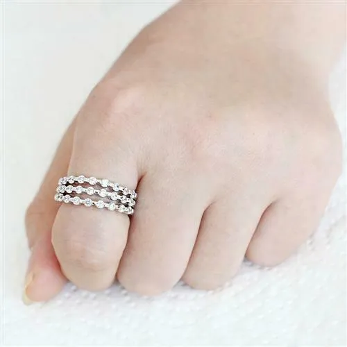 Jewellery Kingdom Cubic Zirconia 3 Bands Eternity Rhodium Ladies Stacking Ring Set (Silver)