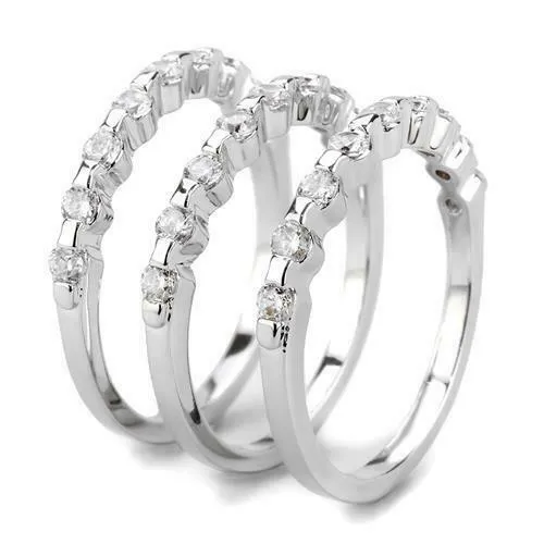 Jewellery Kingdom Cubic Zirconia 3 Bands Eternity Rhodium Ladies Stacking Ring Set (Silver)