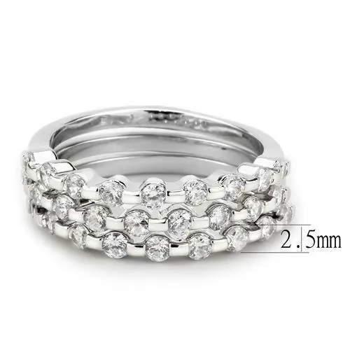 Jewellery Kingdom Cubic Zirconia 3 Bands Eternity Rhodium Ladies Stacking Ring Set (Silver)