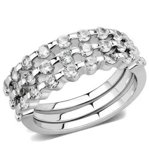 Jewellery Kingdom Cubic Zirconia 3 Bands Eternity Rhodium Ladies Stacking Ring Set (Silver)