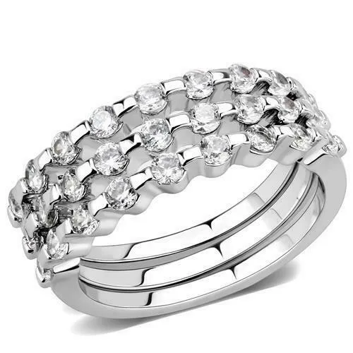 Jewellery Kingdom Cubic Zirconia 3 Bands Eternity Rhodium Ladies Stacking Ring Set (Silver)