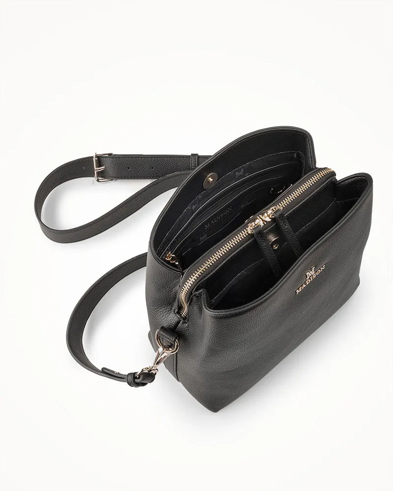 Joanie 3 Compartment Crossbody Bucket Bag   Aztec Bag Strap