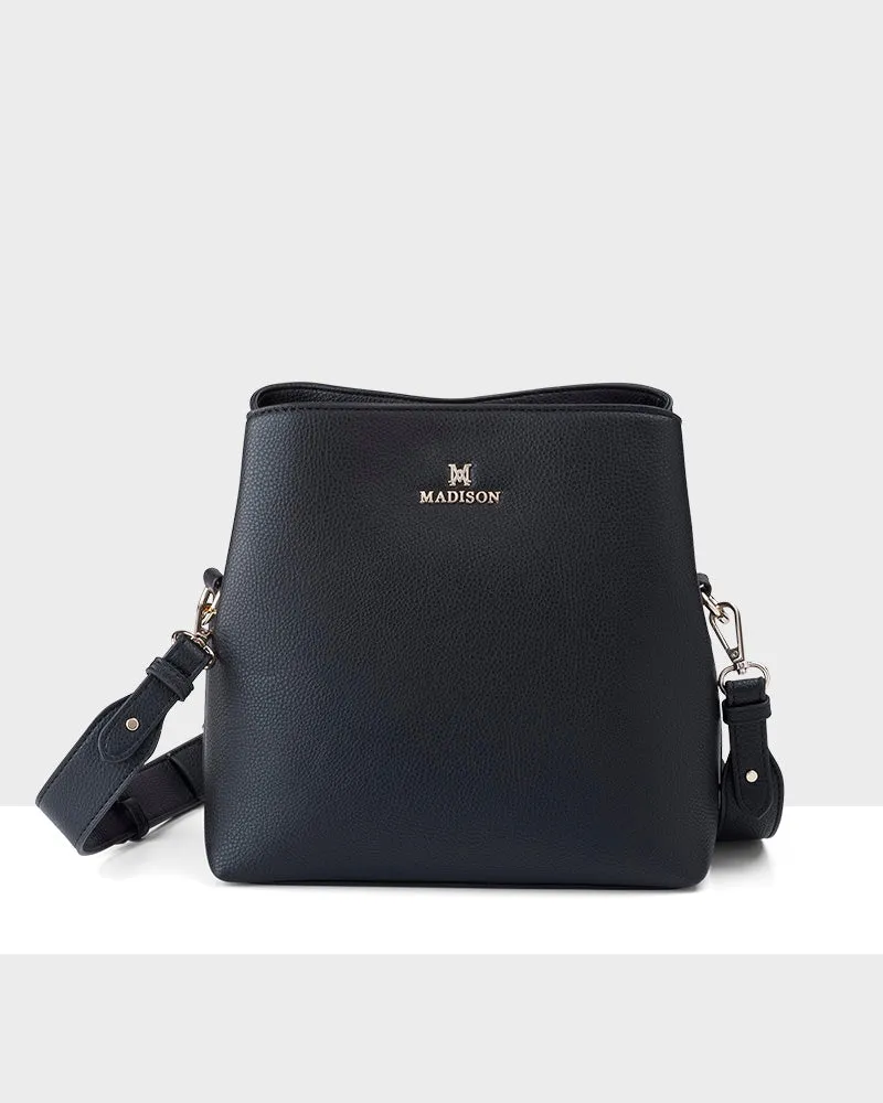 Joanie 3 Compartment Crossbody Bucket Bag   Aztec Bag Strap