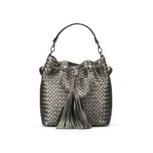 Kelly Woven Leather Bucket Bag - Pewter
