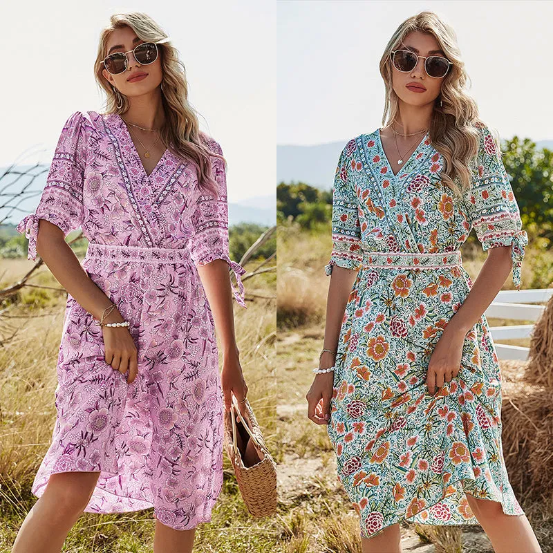 KittenAlarm - Women's Holiday Style Long Floral Dress