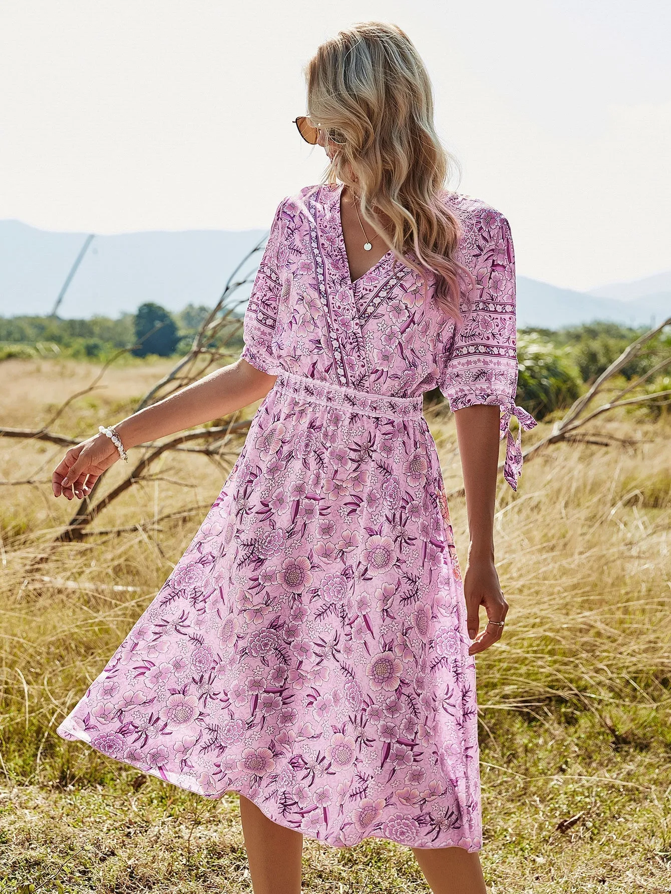KittenAlarm - Women's Holiday Style Long Floral Dress