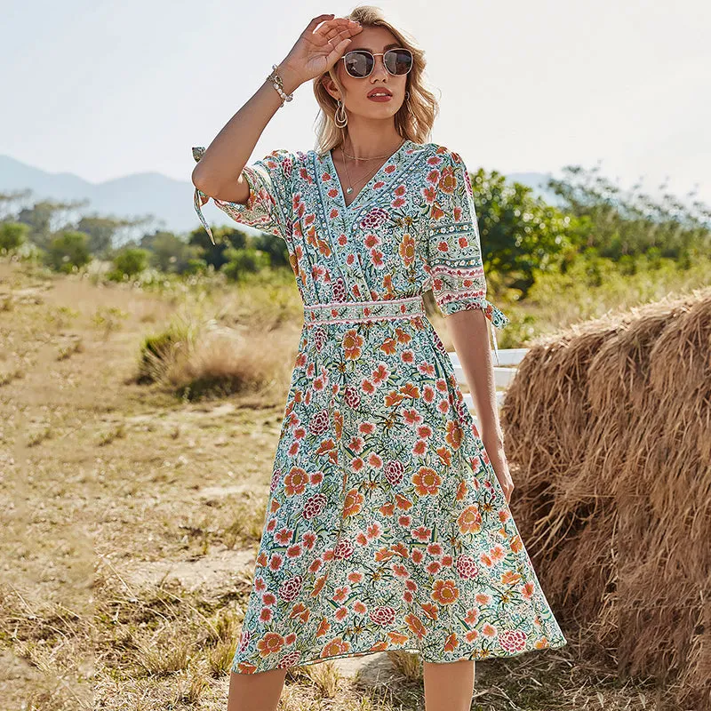 KittenAlarm - Women's Holiday Style Long Floral Dress