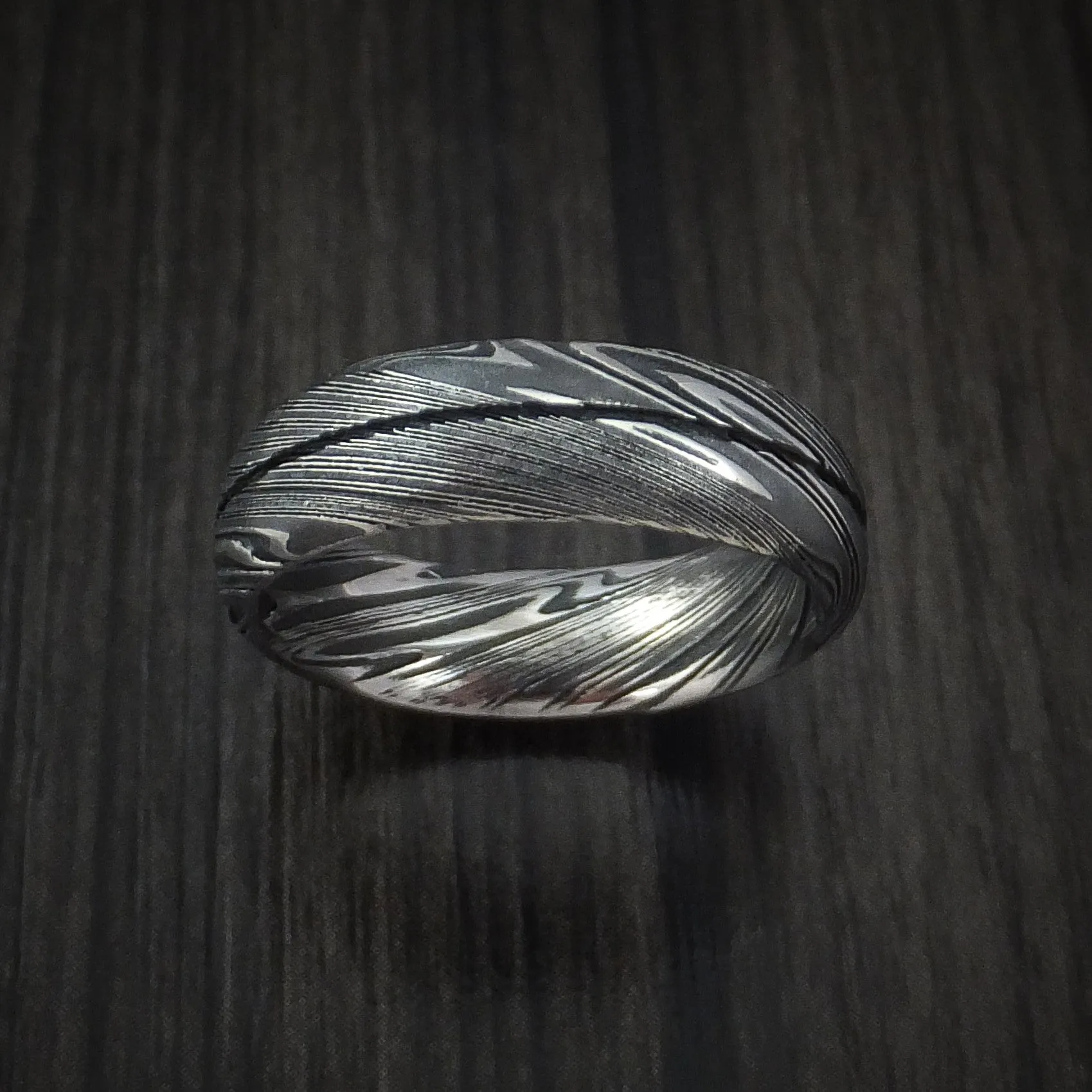 Kuro Damascus Steel Men's Ring Wedding Band Genuine Craftsmanship