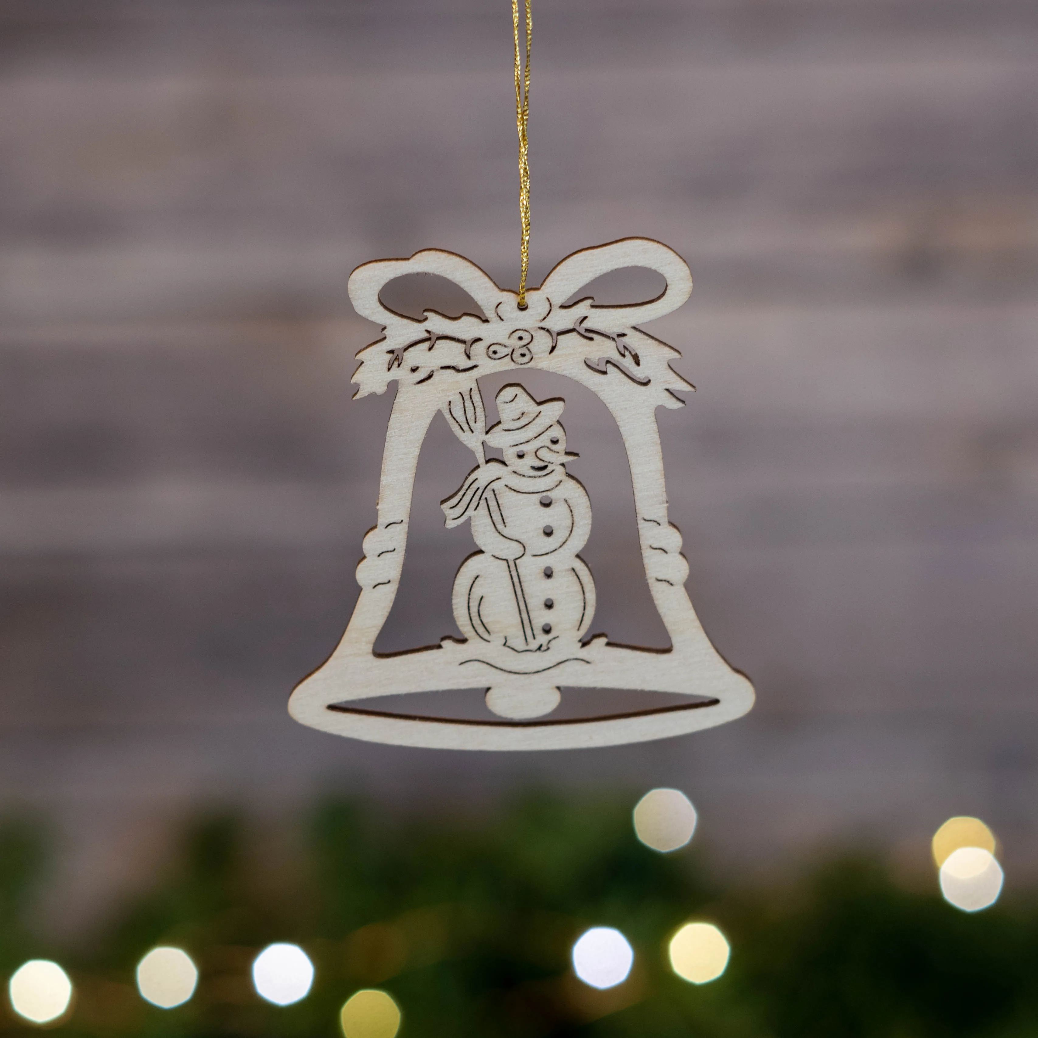 Laser Cut Bell Ornament with Snowman