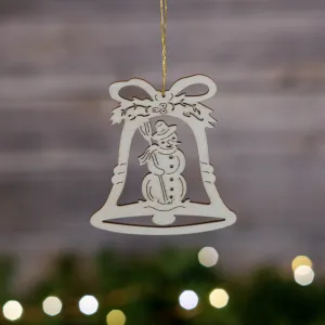 Laser Cut Bell Ornament with Snowman