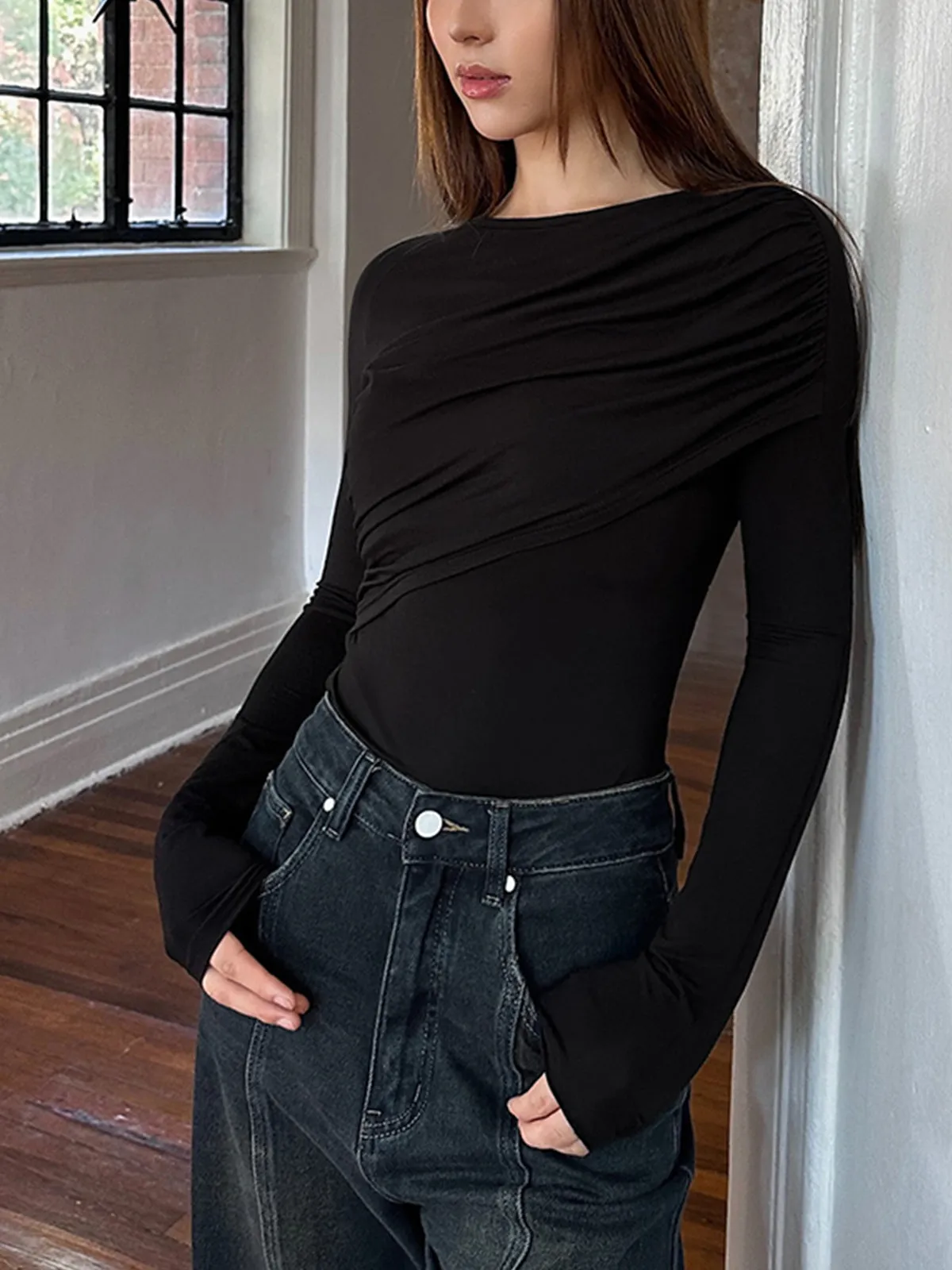 Layered Long Graceful Sleeve Pleated Shirt