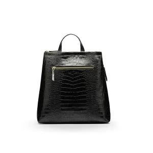 Leather 13" Laptop Backpack - Black Croc