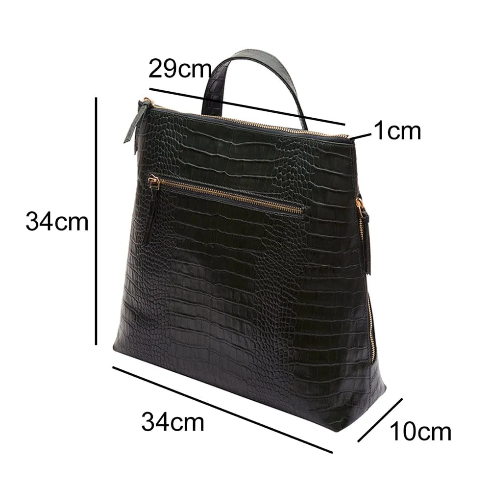 Leather 13" Laptop Backpack - Black Croc