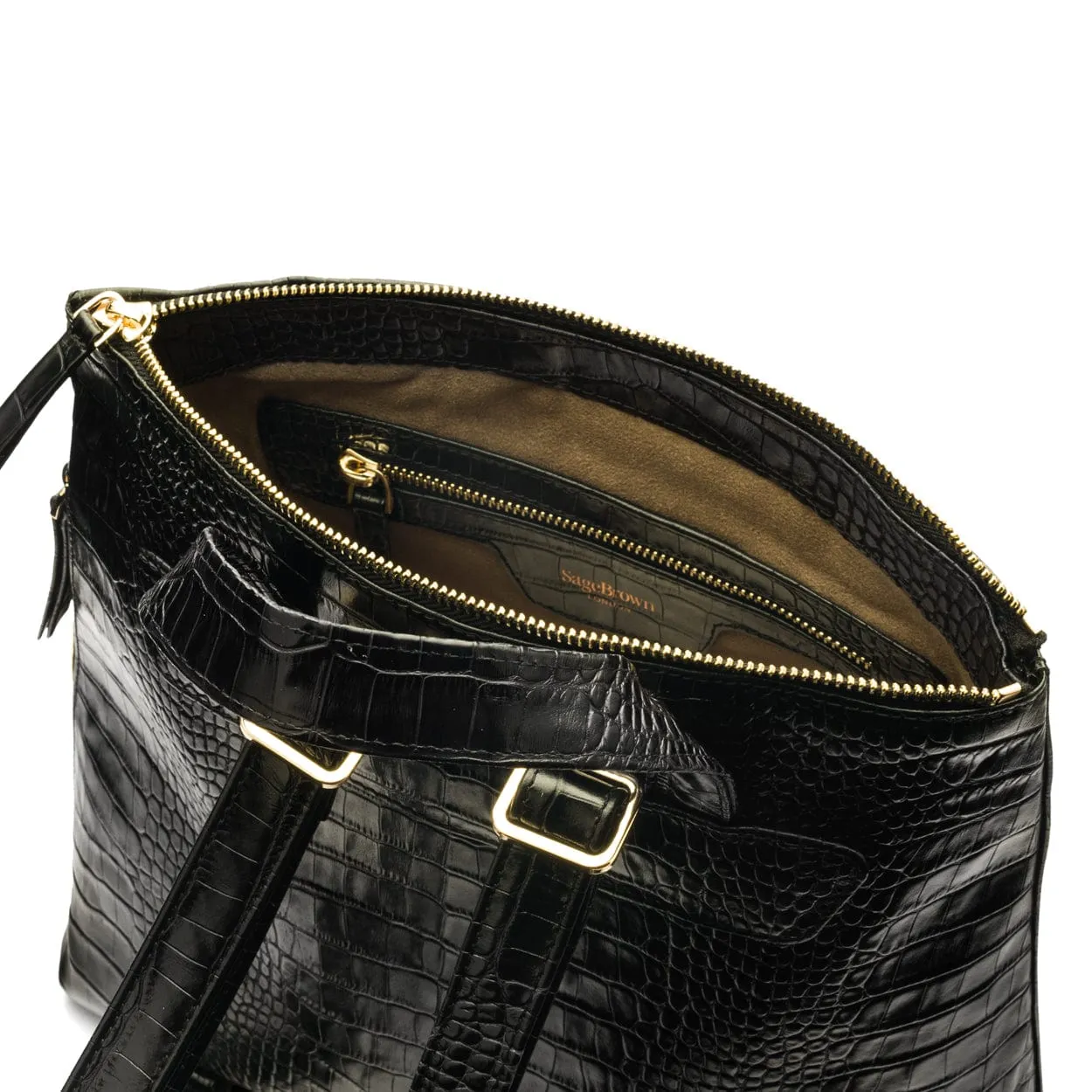 Leather 13" Laptop Backpack - Black Croc