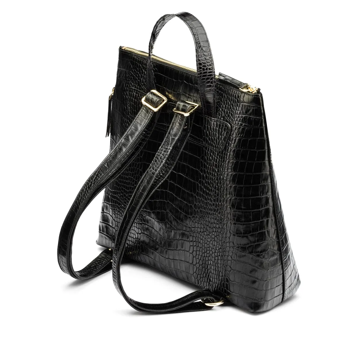 Leather 13" Laptop Backpack - Black Croc