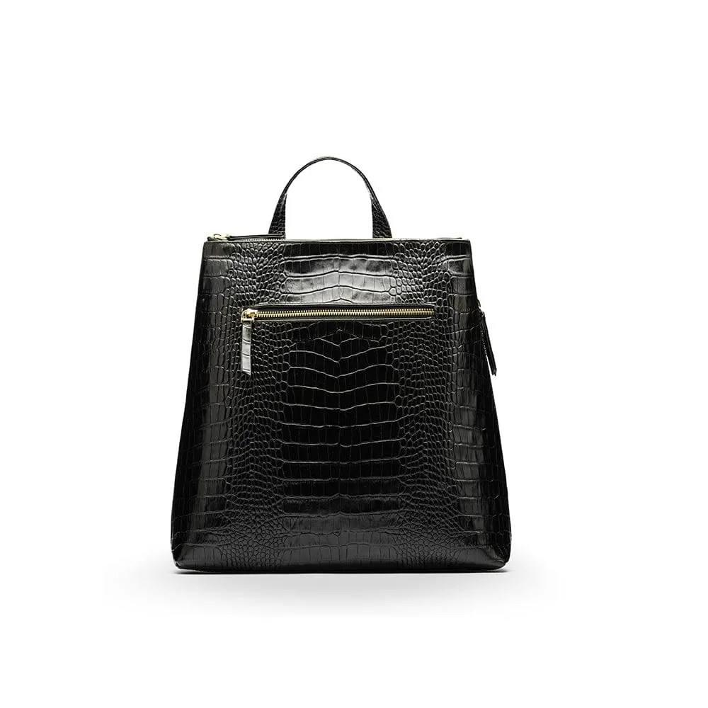 Leather 13" Laptop Backpack - Black Croc