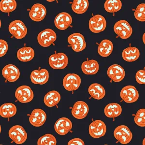 Lewis and Irene Haunted House Glow In The Dark Pumpkin Faces On Black Cotton Fabric