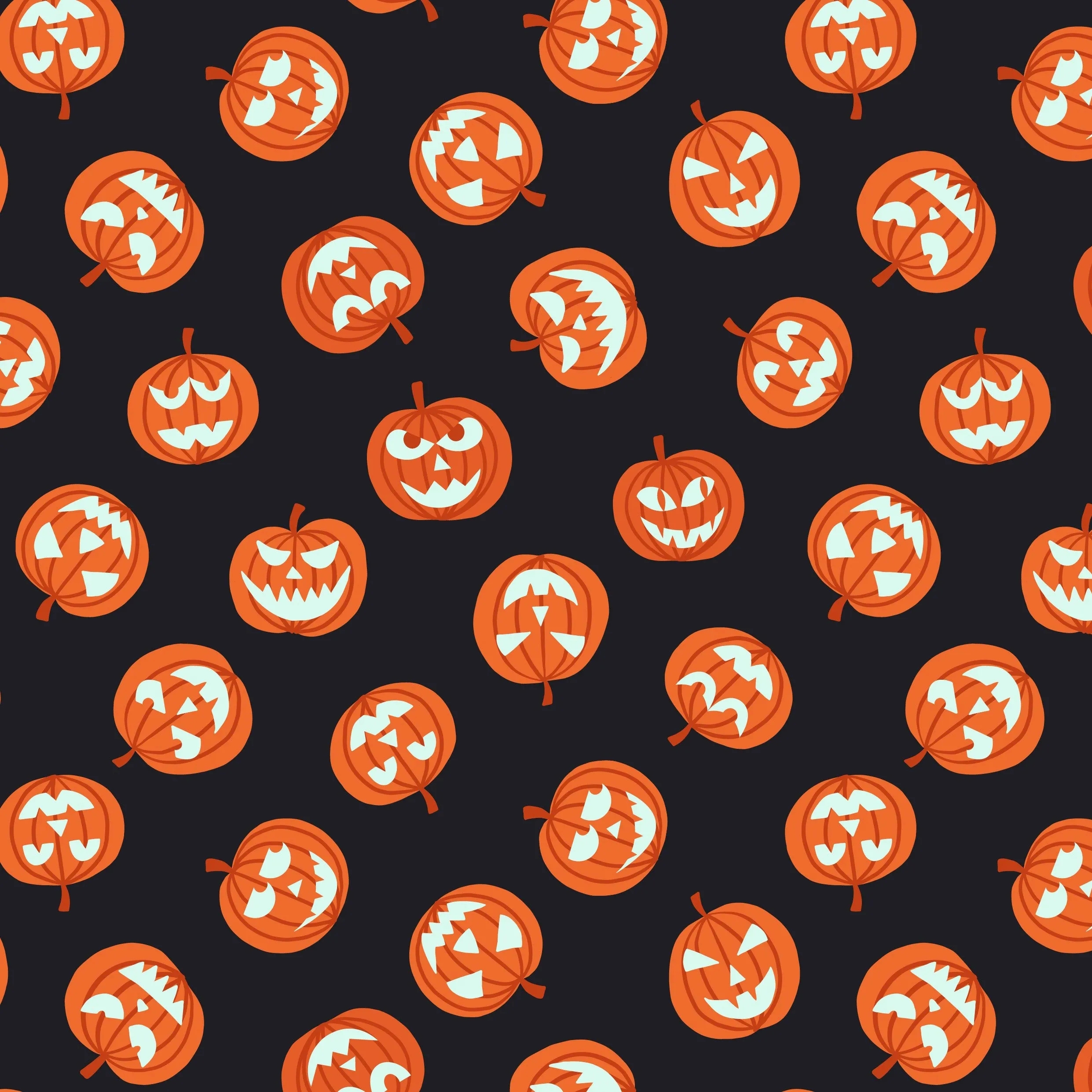 Lewis and Irene Haunted House Glow In The Dark Pumpkin Faces On Black Cotton Fabric