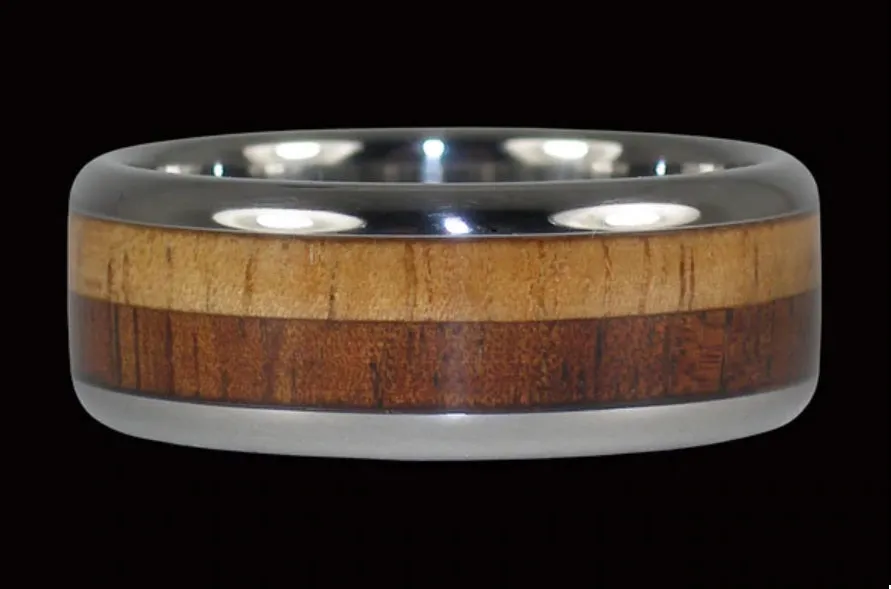 Light and Dark Koa Wood Titanium Ring
