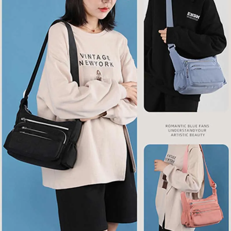 Lightweight Multi-Pocket Nylon Purse for Women Multifunctional Crossbody Shoulder Bag