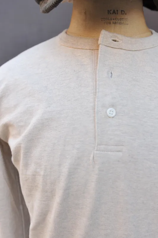 Long Sleeve Henley Tee - Oatmeal Heather - S, M, L, XL (Shorter Length)