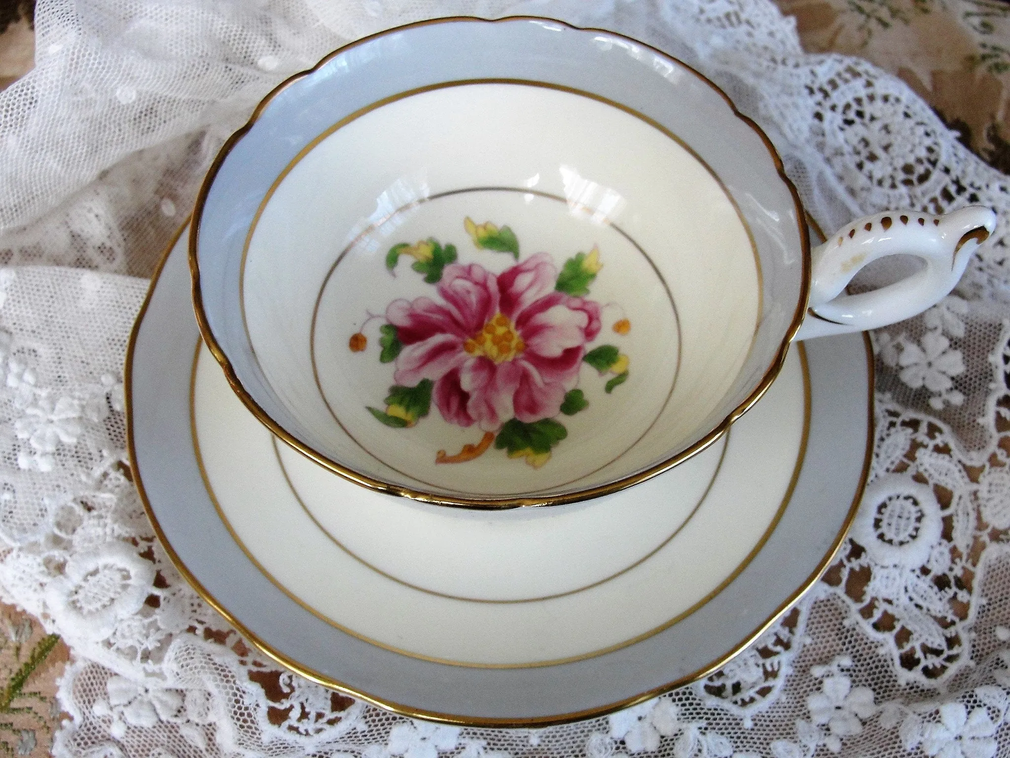 LOVELY Coalport English Bone China Teacup and Saucer, Pink and Grey Tomorrow Pattern Vintage Cup and Saucer,Collectible Teacups,Tea Parties
