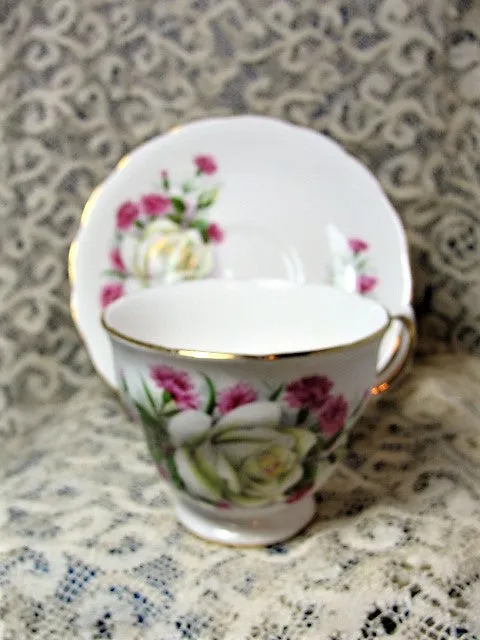 LOVELY Vintage Teacup and Saucer Royal Vale English Bone China Lush White Roses Vintage Cup and Saucer Tea Time Cups and Saucers Bridal Gifts House Warming Gift