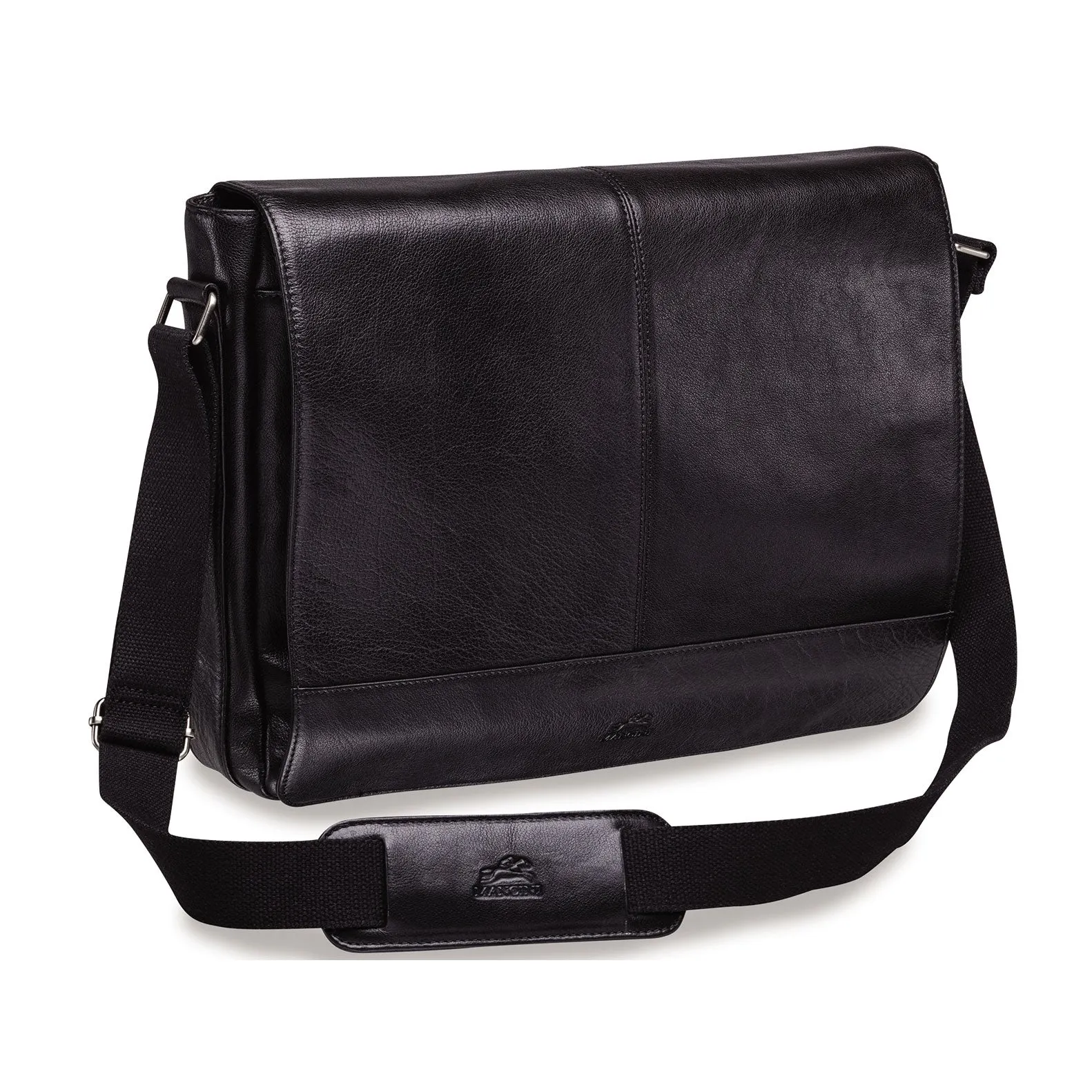 Mancini Arizona Vegetable Tanned Top Grain Buffalo Leather Messenger Bag Black
