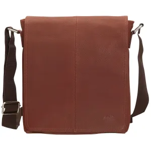 Mancini Leather Messenger Style Unisex Bag for Tablet/ E-reader, 10.25" x 3" x 12", Cognac