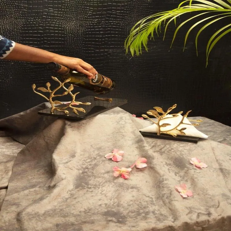 Marble Bottle Holder with Metal Leaf