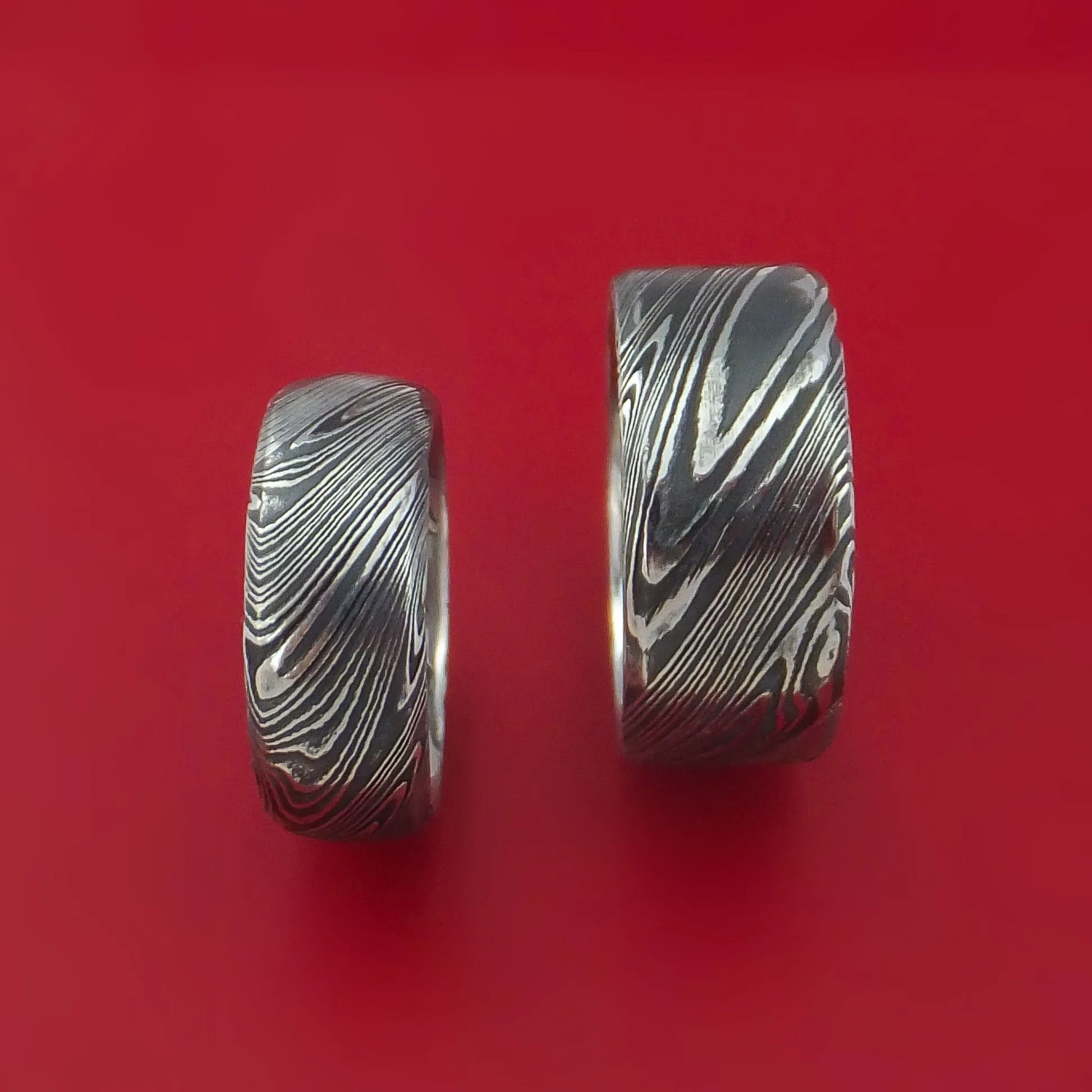 Matching Kuro Damascus Steel Ring Set Wedding Bands Genuine Craftsmanship