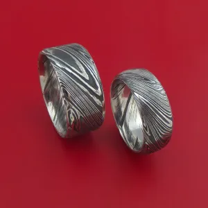 Matching Kuro Damascus Steel Ring Set Wedding Bands Genuine Craftsmanship
