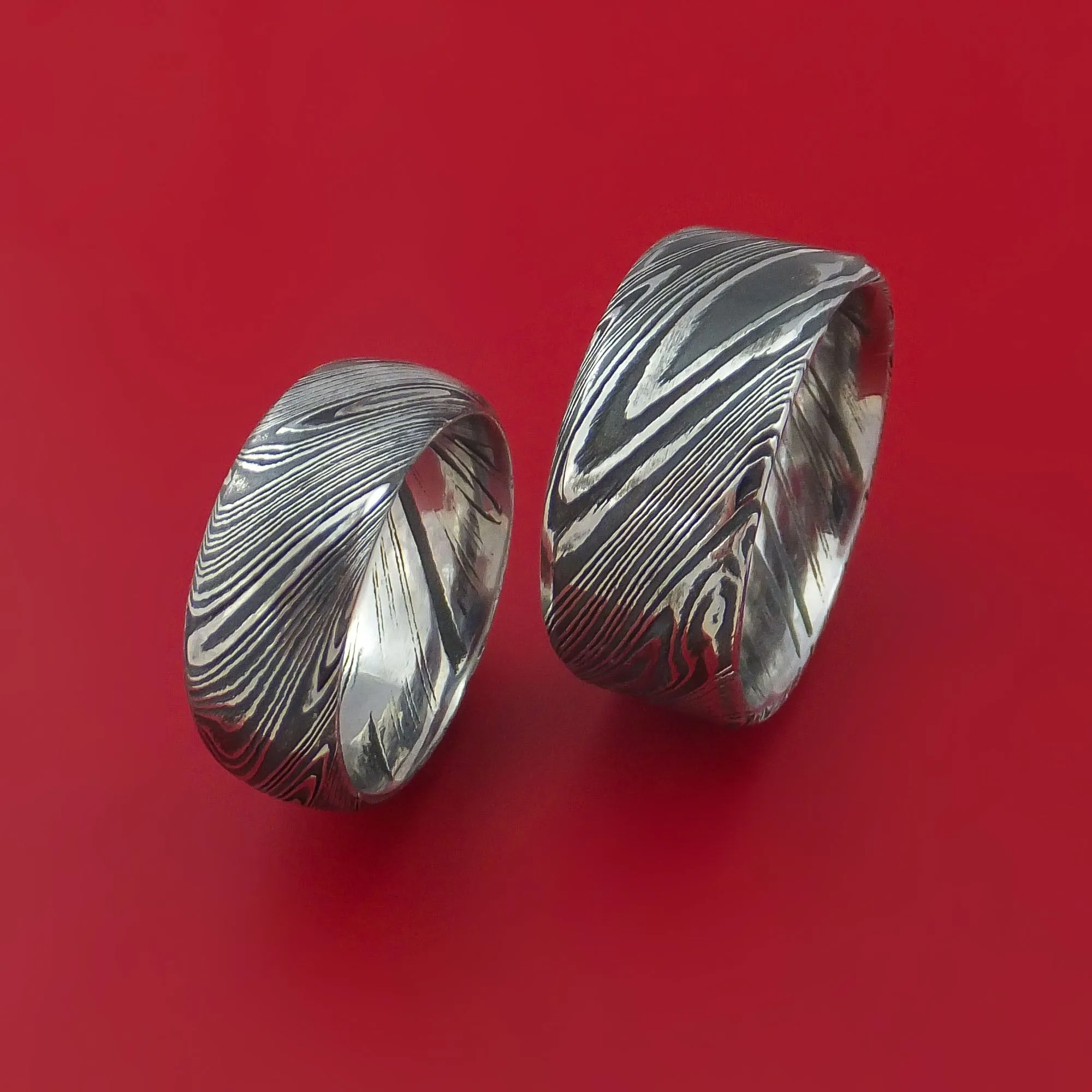Matching Kuro Damascus Steel Ring Set Wedding Bands Genuine Craftsmanship